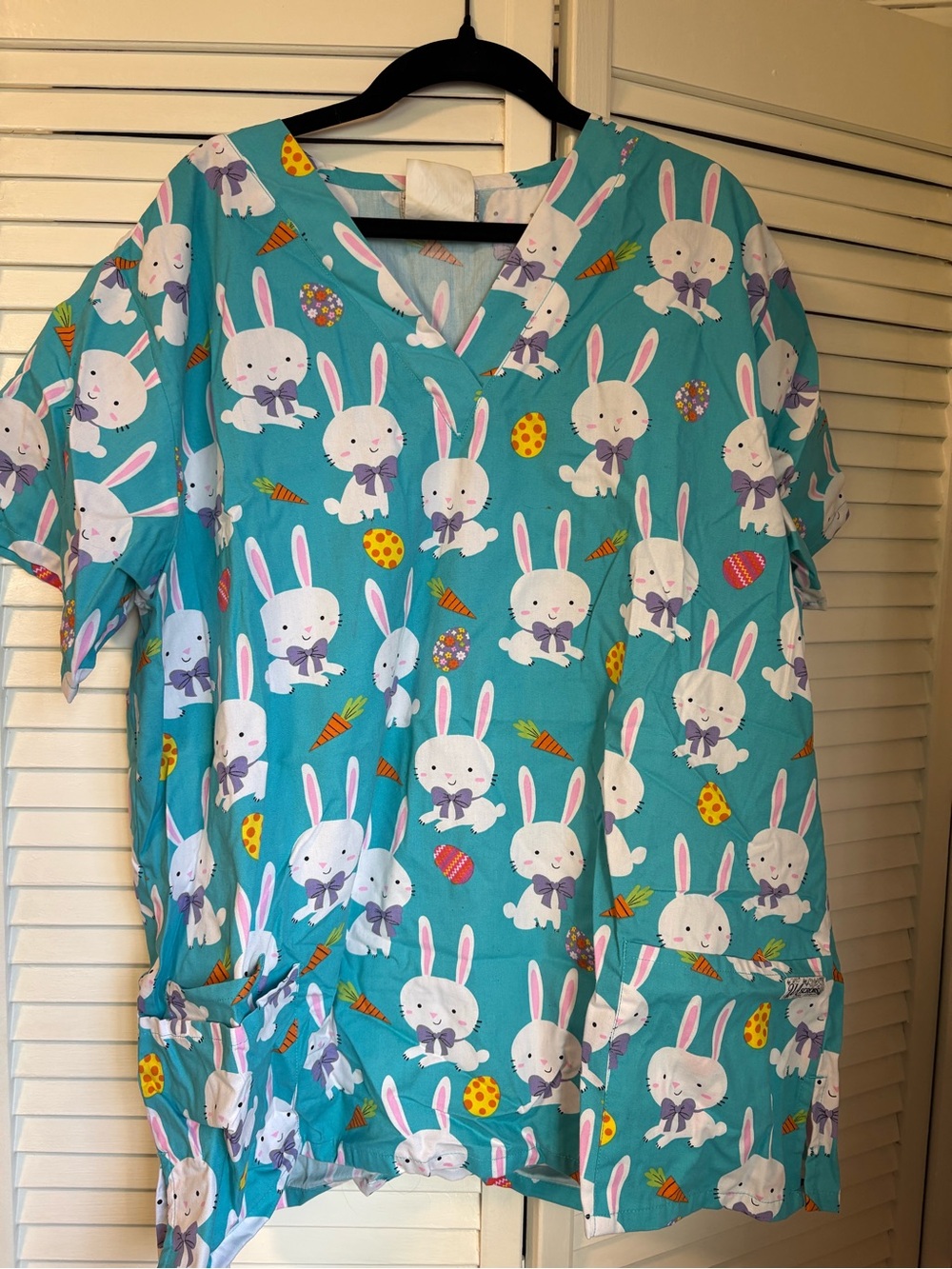 UA Scrubs Teal Bunny & Egg Print Scrub Top